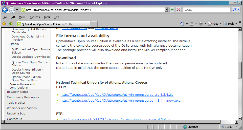 Screenshot of MSEE dow nload page